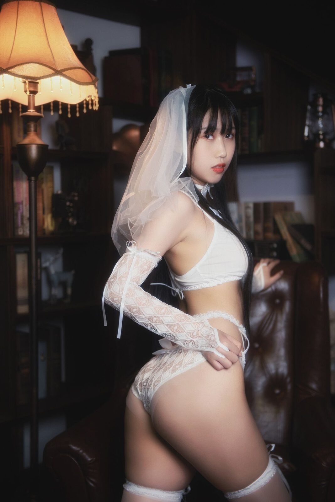 白色情趣婚纱 - 不呆猫 cosplay 第3张