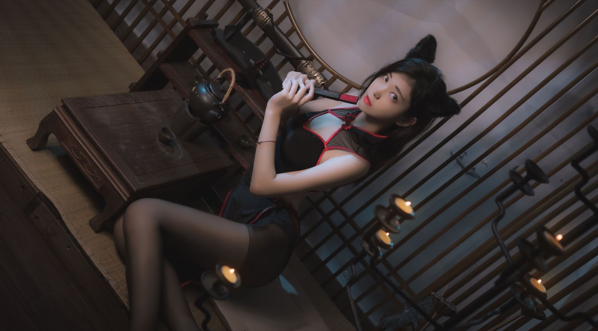 图片[2]-南桃Momoko No.017 黑旗袍（25P） - 图友-图友
