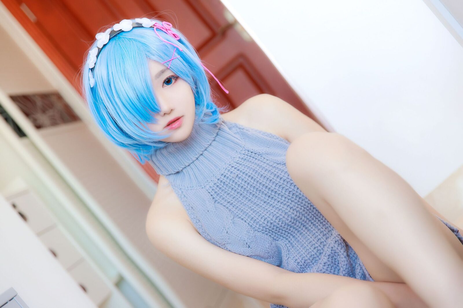 蕾姆露背毛衣 - 南桃Momoko cosplay 第1张
