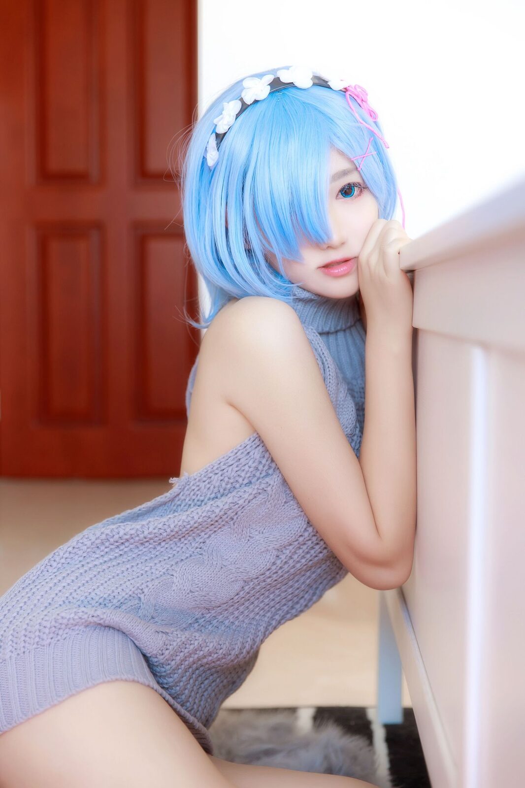 蕾姆露背毛衣 - 南桃Momoko cosplay 第3张